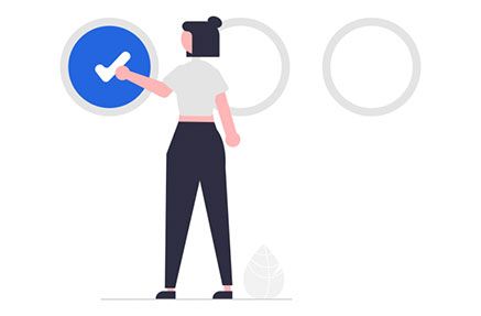 Woman filling in a checkmark in a response bubble