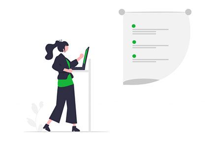 Woman presenting slides from her computer