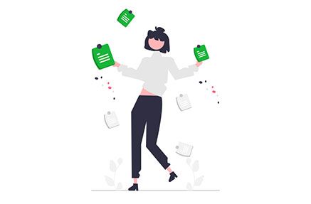 Woman juggling several documents