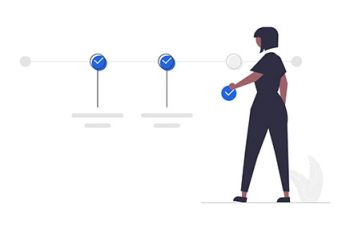 A woman placing check marks on a timeline