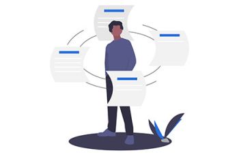 Man encircled by documents