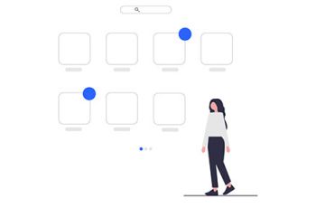 Woman observing search results of an application