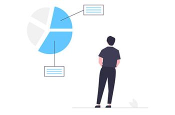 Man looking at a pie chart